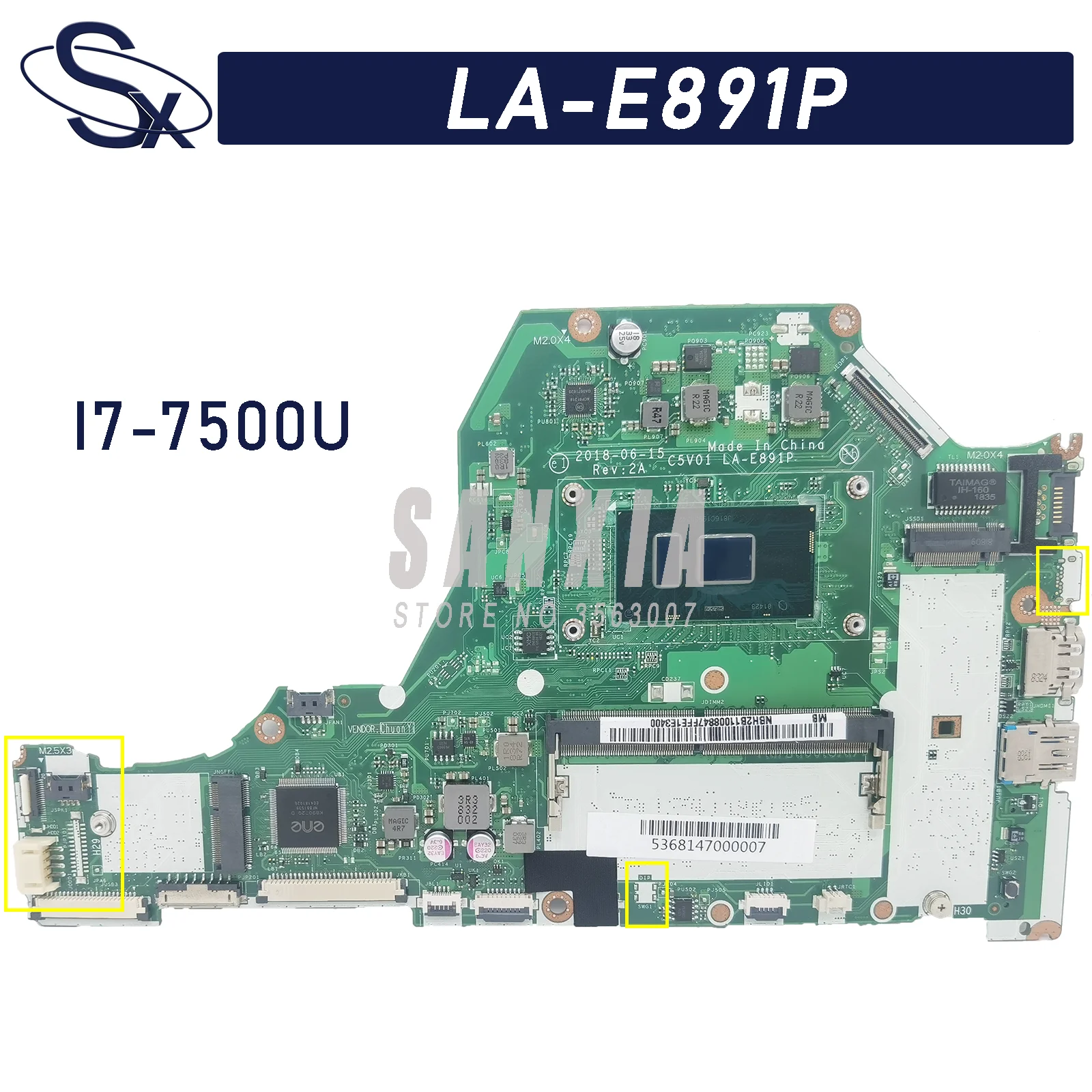 

C5V01 LA-E891P is suitable for Acer Aspire A615-51G A515-51G A315-51G A517-51G laptop motherboard I7-7500U (GM) 100% test OK