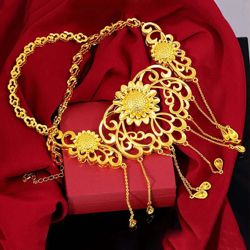 Chinese Traditional 24k Yellow Gold Bridal Pendant Necklace For Women Ancient Wedding Fine Jewelry Flower Gold Necklace
Chinese Traditional 24k Yellow Gold Bridal Pendant Necklace For Women Ancient Wedding Fine Jewelry Flower Gold Necklace