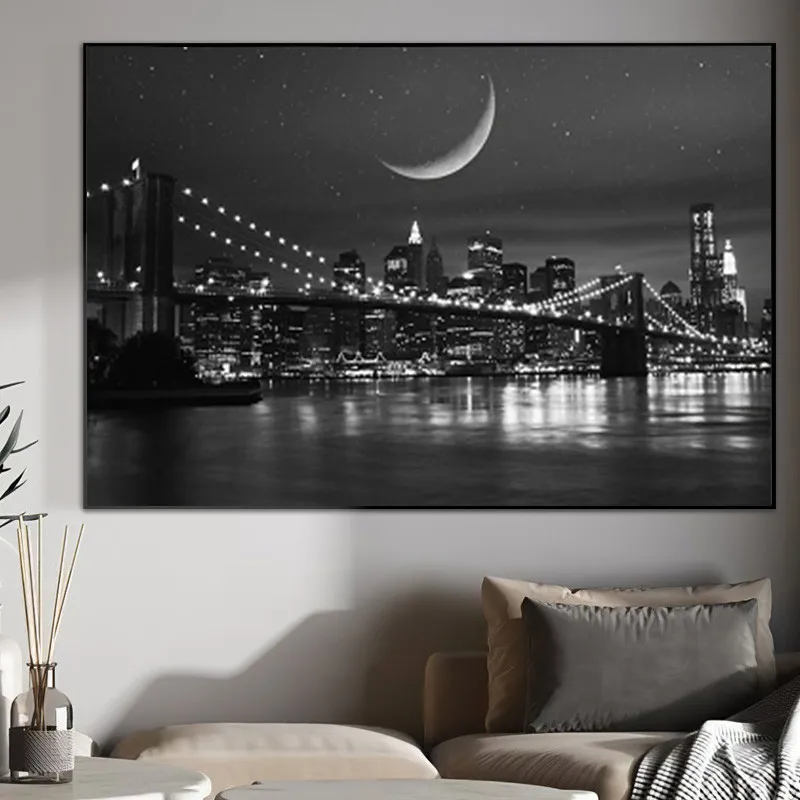 Modern Black and White New York City Manhattan Bridge Landscape Poster Canvas Painting Mural Picture Living Room Mural Print
Modern Black and White New York City Manhattan Bridge Landscape Poster Canvas Painting Mural Picture Living Room Mural Print
