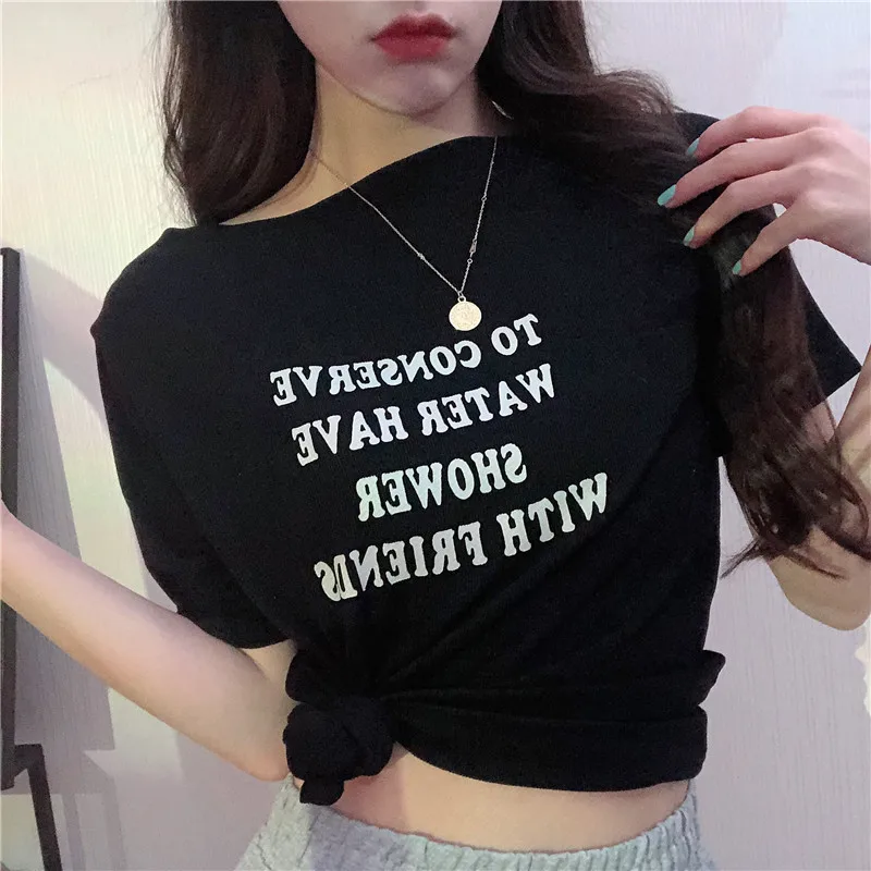 2021 New Korean Style Loose Letter Printed White High Waist Short Sleeve T-shirt for Women
2021 New Korean Style Loose Letter Printed White High Waist Short Sleeve T-shirt for Women