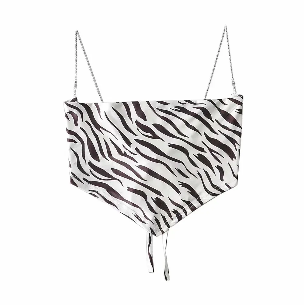 Woman Summer Zebra Strappy Chain Triangle Camis Crop Top 
Woman Summer Zebra Strappy Chain Triangle Camis Crop Top