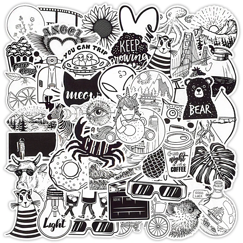 10/30/50 PCS Black and White Vsco Stickers Anime Cute Graffiti Funny Stickers for Kids Waterproof DIY Laptop Suitcase Car Decals
10/30/50 PCS Black and White Vsco Stickers Anime Cute Graffiti Funny Stickers for Kids Waterproof DIY Laptop Suitcase Car Decals