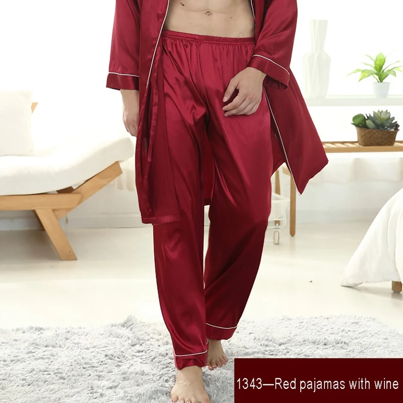 Мужская шелковая атласная пижама штаны для отдыха сна размер L-3XL плюс 3 цвета |