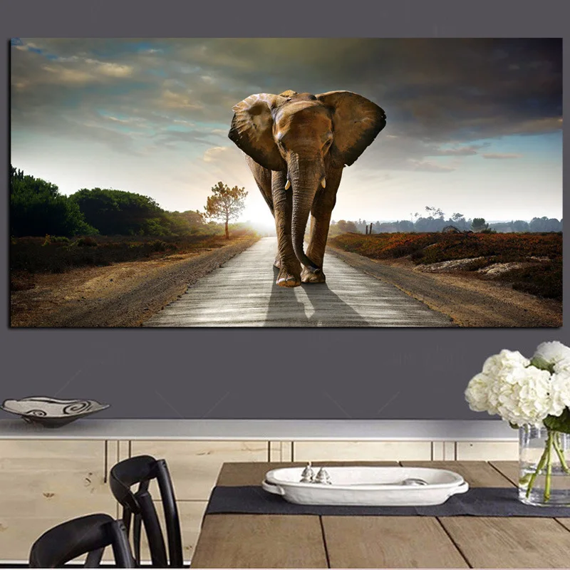 Фото Африканский слон животные пейзаж картина маслом на холсте - купить
