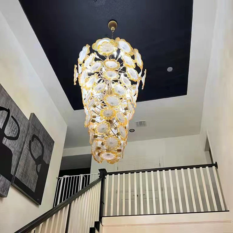 Luxury Large Gold Flower Chandelier for Staircase Murano Glass Plates for Villa Loft Chandeliers Lighting Fixtures
Luxury Large Gold Flower Chandelier for Staircase Murano Glass Plates for Villa Loft Chandeliers Lighting Fixtures