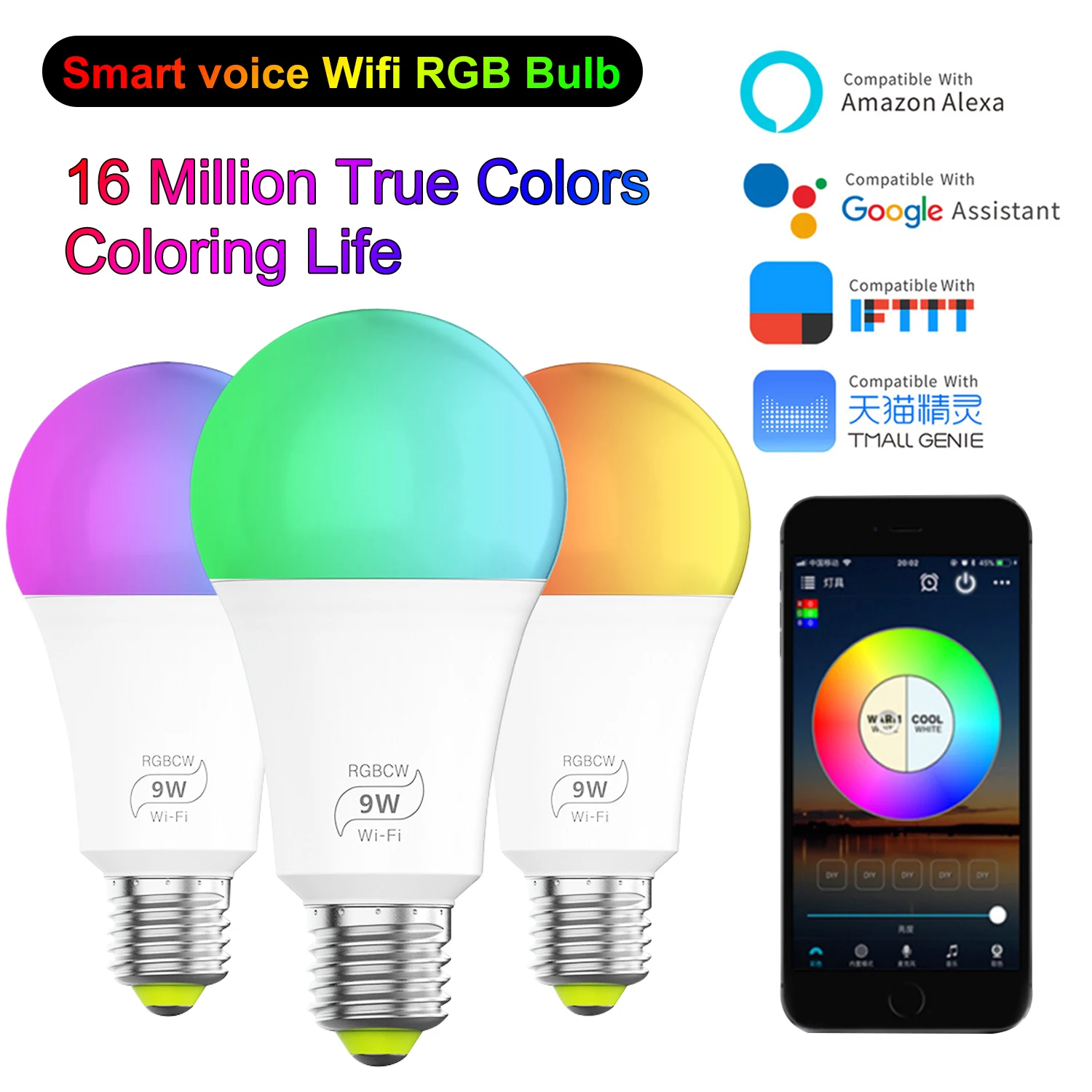 Tuya Smart Light Lamp Wifi Bulb 7W 9W Color Changing RGB LED Bulbs E27 110V 220V APP Remote Compatible Alexa Google Home
Tuya Smart Light Lamp Wifi Bulb 7W 9W Color Changing RGB LED Bulbs E27 110V 220V APP Remote Compatible Alexa Google Home