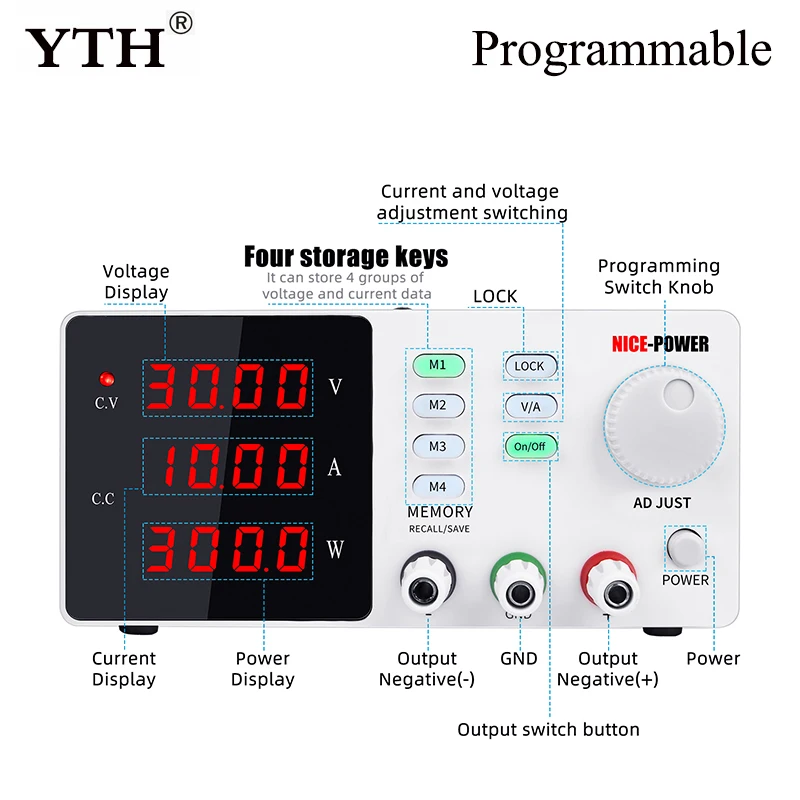 YTH 4 знака после запятой точностью 30V 10A Регулируемый цифровой программируемый лабораторный выключатель постоянного тока Питание 60V 120V стаби...
YTH 4 знака после запятой точностью 30V 10A Регулируемый цифровой программируемый лабораторный выключатель постоянного тока Питание 60V 120V стаби...