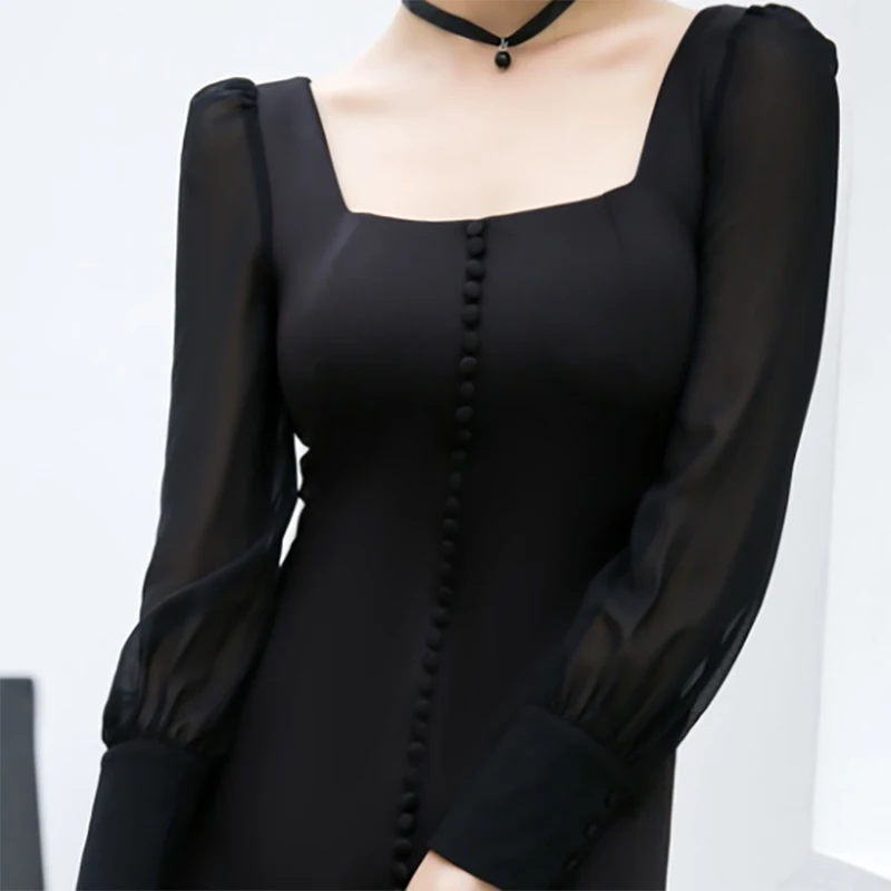 Black Prom Dresses Simple Elegant Mermaid Square Collar Empire Full Sleeves Knee-length Plus size Women Formal Party Dress C286 
Black Prom Dresses Simple Elegant Mermaid Square Collar Empire Full Sleeves Knee-length Plus size Women Formal Party Dress C286