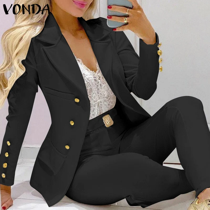 VONDA Women Blazer Sets 2022 Casual Solid Color Blazers Wide Leg Pants Matching Sets Elegant Loose Office Formal Pants Sets
VONDA Women Blazer Sets 2022 Casual Solid Color Blazers Wide Leg Pants Matching Sets Elegant Loose Office Formal Pants Sets