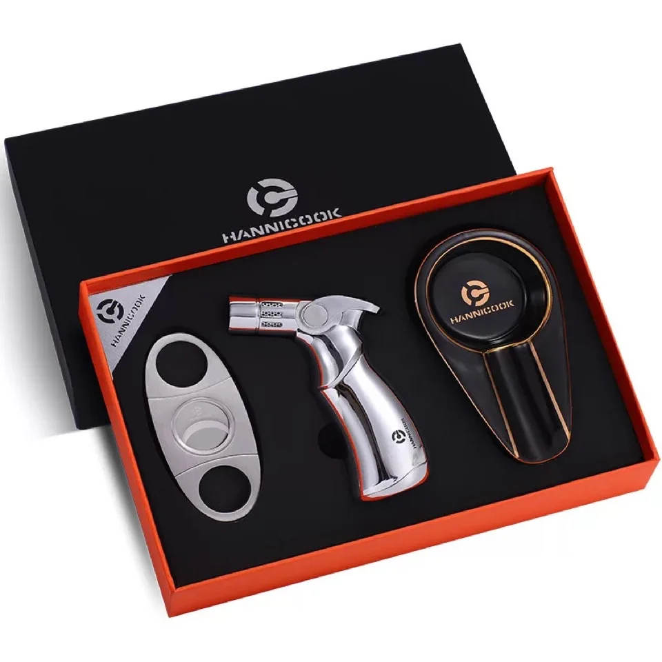 HANNICOOK Cigar scissors lighter ashtray set gift three piece set stainless steel sharp cigar scissors
HANNICOOK Cigar scissors lighter ashtray set gift three piece set stainless steel sharp cigar scissors
