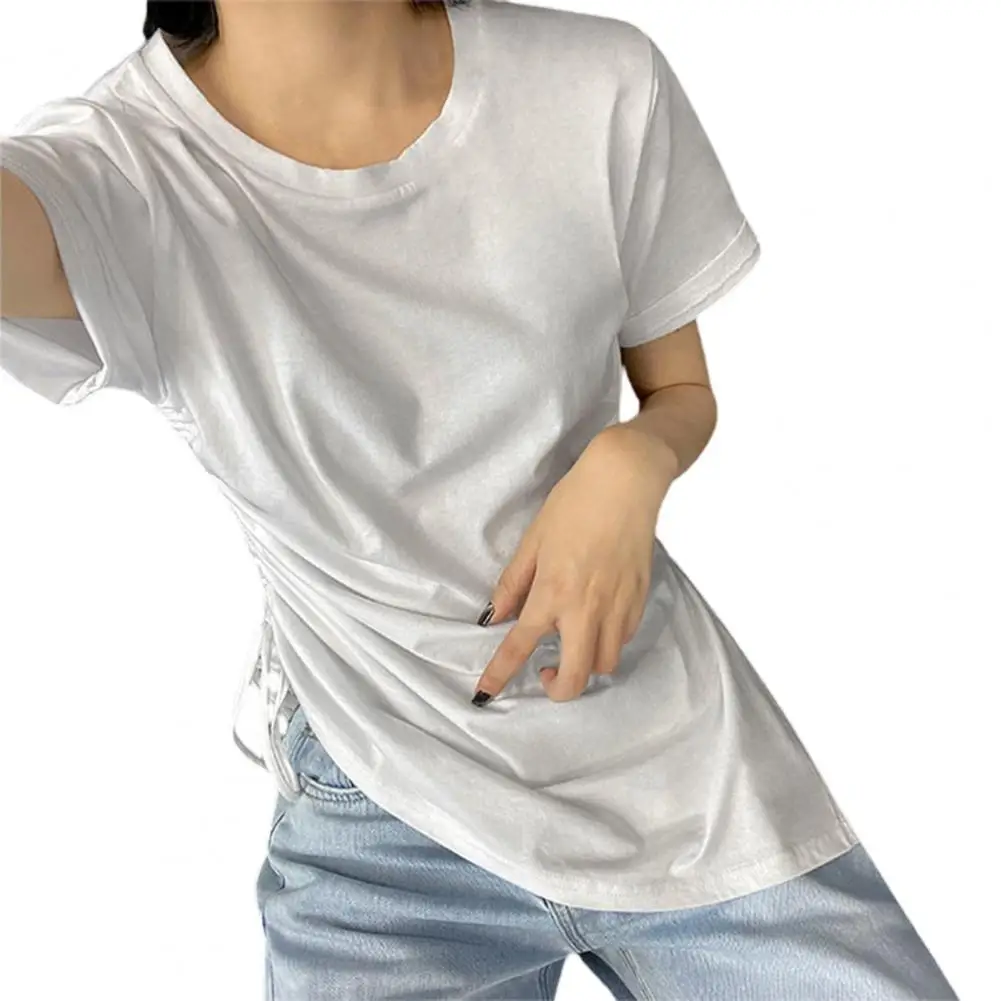 Women Summer O Neck Short Sleeve Shirring Side-slit Casual Pullover T-shirt for Dating Solid Color Tops Fashion Tees Loose Tops
Women Summer O Neck Short Sleeve Shirring Side-slit Casual Pullover T-shirt for Dating Solid Color Tops Fashion Tees Loose Tops