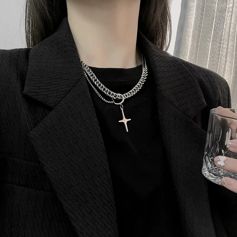 Vintage Punk Titanium Steel Star Cross Pendant Necklace Fashion Hip Hop Rock Cuban Chain Necklace Women Men Jewelry Gift
Vintage Punk Titanium Steel Star Cross Pendant Necklace Fashion Hip Hop Rock Cuban Chain Necklace Women Men Jewelry Gift