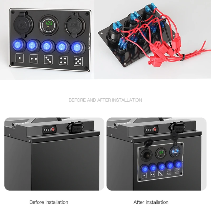 5 Gang Rocker Dual USB Charger LED Volmeter 12V Outlet Pre-Wired Switch Panel WXTB
5 Gang Rocker Dual USB Charger LED Volmeter 12V Outlet Pre-Wired Switch Panel WXTB
