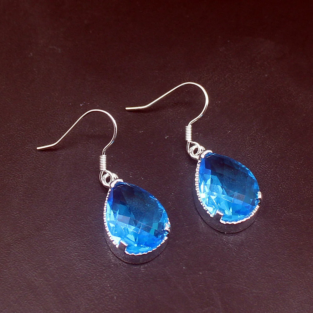 

Hermosa Unique Teardrop Ocean Blue Topaz Genuine 925 Silver Dangle Drop Hook Earrings Jewelry Gifts for Women Girls 20213778