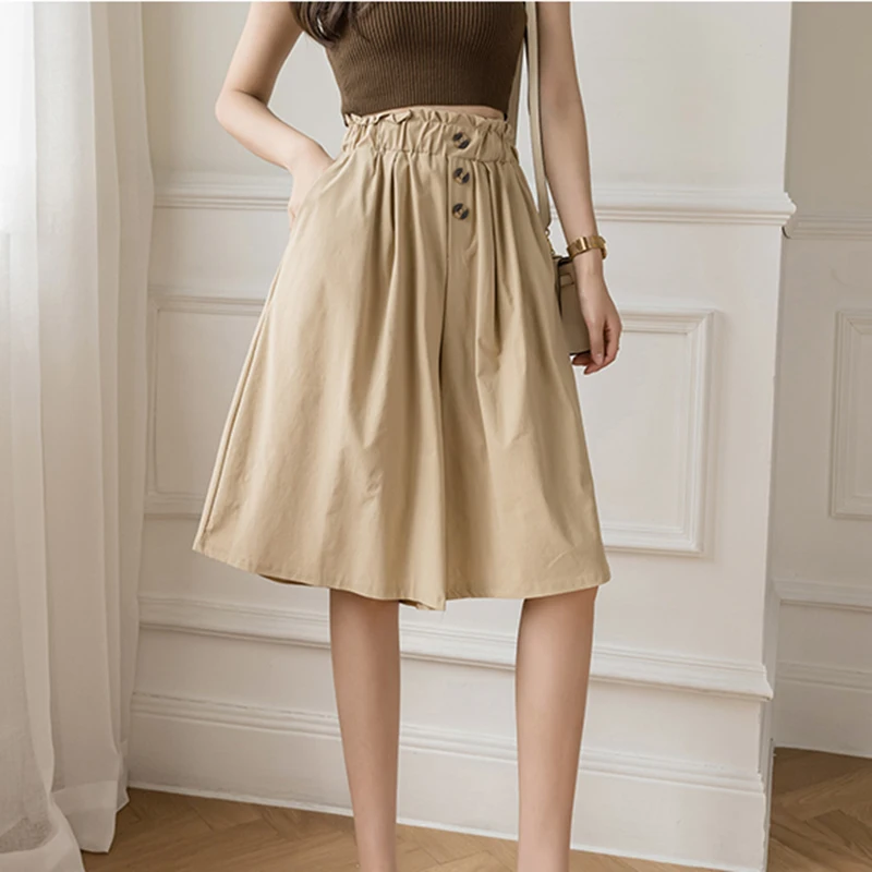 LJSXLS Button Korean Fashion Wide Leg Cotton Black Short Pants Women 2021 Summer Loose High Elastic Waist Shorts Skirts Female
LJSXLS Button Korean Fashion Wide Leg Cotton Black Short Pants Women 2021 Summer Loose High Elastic Waist Shorts Skirts Female