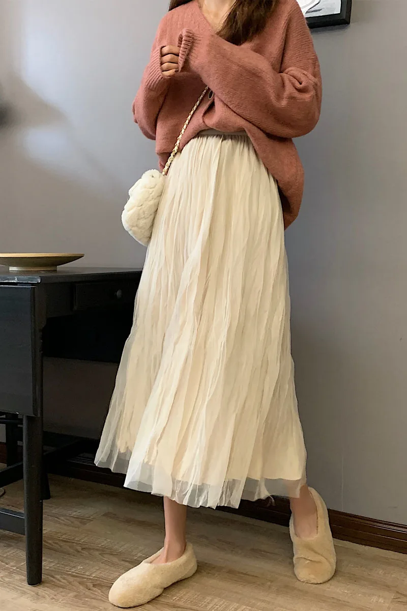Autumn Winter Chic Elegant Skirts Women Fashion Preppy Style High Waist Elastic Folds Reversible Mesh Pleated Skirt for Female
Autumn Winter Chic Elegant Skirts Women Fashion Preppy Style High Waist Elastic Folds Reversible Mesh Pleated Skirt for Female