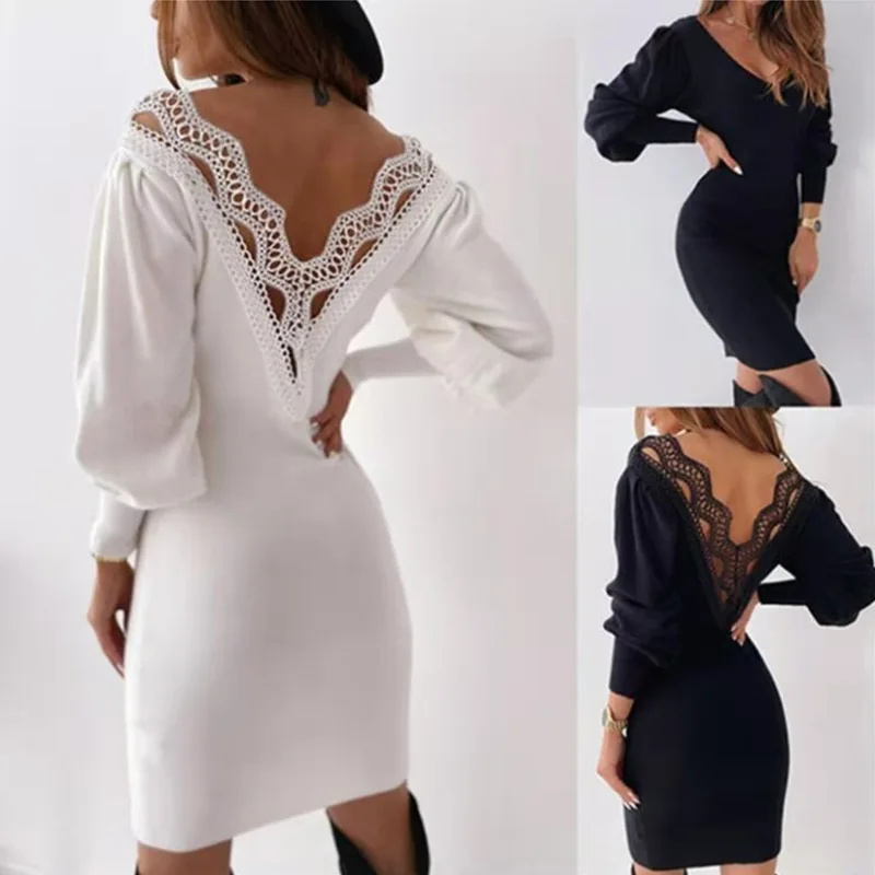 WYWMY Women Dress Spring Autumn Lantern Sleeve Lace Open Back Party Dress Slim Solid Hollow Out Elegant Tunics Dress Streetwear
WYWMY Women Dress Spring Autumn Lantern Sleeve Lace Open Back Party Dress Slim Solid Hollow Out Elegant Tunics Dress Streetwear
