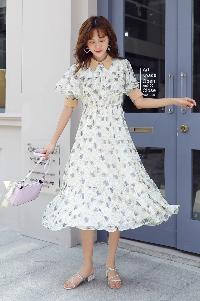 COIGARSAM French Style Women dress New Summer Floral Print women's chiffon dresses 851 
COIGARSAM French Style Women dress New Summer Floral Print women's chiffon dresses 851