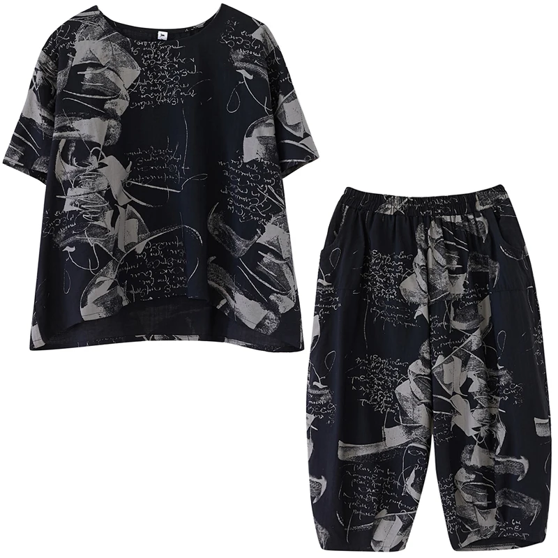 2021 Summer New Style Cotton Linen Plus Size Women Two-Piece Printed Round Neck Blouse + Casual Harem Pants Fashion Suit Female
2021 Summer New Style Cotton Linen Plus Size Women Two-Piece Printed Round Neck Blouse + Casual Harem Pants Fashion Suit Female