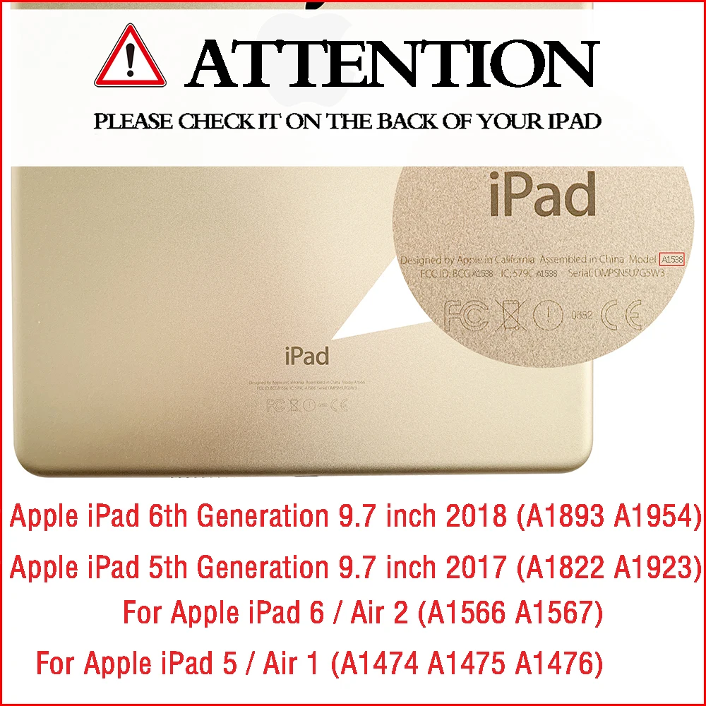 For iPad 9.7 inch 2017 2018 5th 6th Gen A1822 A1823 A1893 A1954 Cases for ipad Air 1/ 2 Case For ipad 6 / 5 2013 2014 year case
For iPad 9.7 inch 2017 2018 5th 6th Gen A1822 A1823 A1893 A1954 Cases for ipad Air 1/ 2 Case For ipad 6 / 5 2013 2014 year case