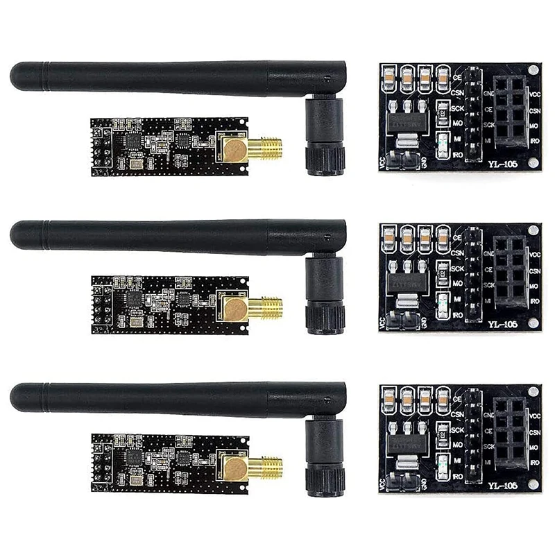 3 шт. NRF24L01 + PA + LNA радиочастотный модуль приемопередатчика с антенной SMA 2,4 ГГц 1100M + 3 шт. NRF24L01 беспроводной модуль
3 шт. NRF24L01 + PA + LNA радиочастотный модуль приемопередатчика с антенной SMA 2,4 ГГц 1100M + 3 шт. NRF24L01 беспроводной модуль