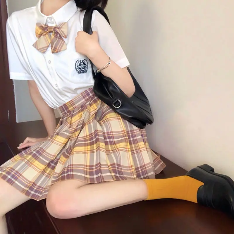 

Женская плиссированная юбка для девочек JK, школьная форма в японском стиле, трапециевидная клетчатая юбка с высокой талией, сексуальная кор...