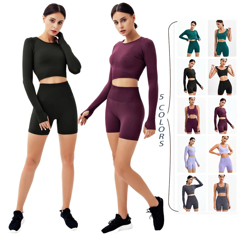 Women Seamless Yoga Set Sports Bra Long Sleeve Top Gym Leggings High Waist Shorts For Fitness Workout Tracksuit Female Clothing
Women Seamless Yoga Set Sports Bra Long Sleeve Top Gym Leggings High Waist Shorts For Fitness Workout Tracksuit Female Clothing