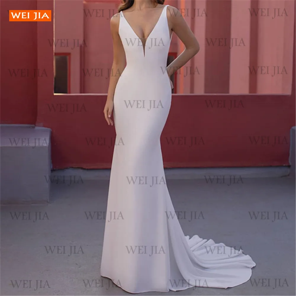New White Mermaid Wedding Dresses 2021 V Neck vestido de novia Backless Satin Sleeveless Bridal Gowns Custom Made abito da sposa
New White Mermaid Wedding Dresses 2021 V Neck vestido de novia Backless Satin Sleeveless Bridal Gowns Custom Made abito da sposa