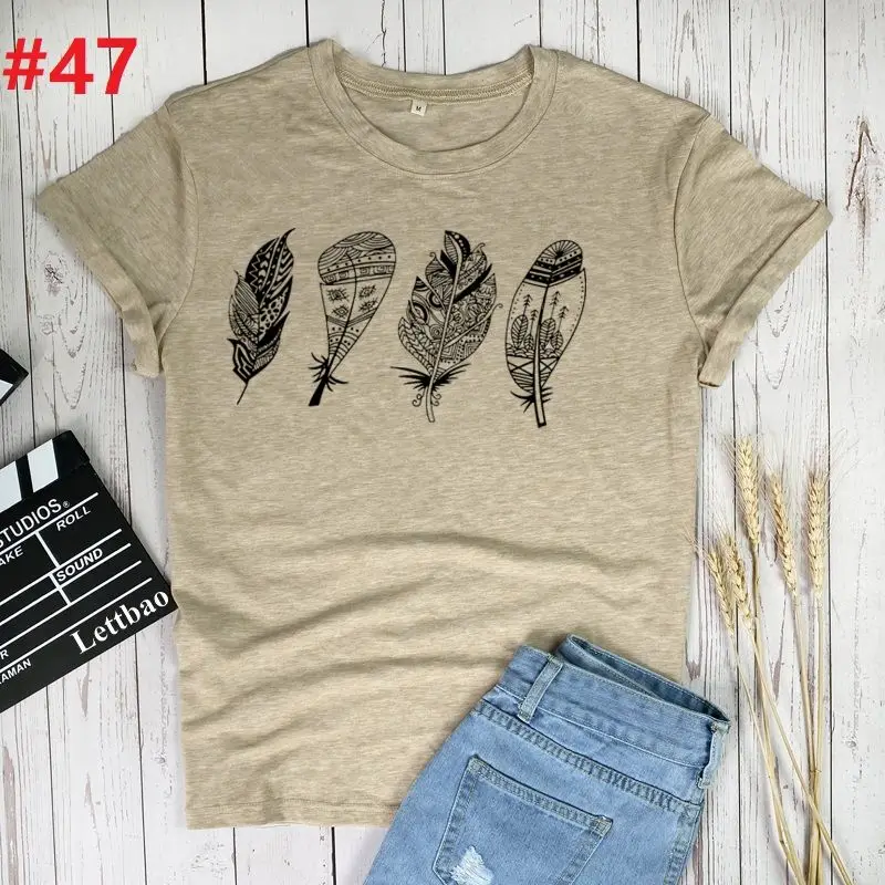 Cute Feather Print T-shirts Women Summer T Shirt Femme Harajuku Tops for Women Ladies Loose Ropa Mujer
Cute Feather Print T-shirts Women Summer T Shirt Femme Harajuku Tops for Women Ladies Loose Ropa Mujer