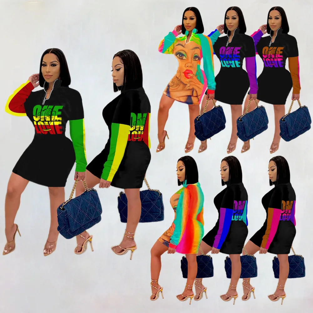 Casual Bodycon Mini Dress Poker Q Printed Zipper Turtleneck Dresses Plus Size S-3XL Spring Summer 2021 Women Fashion Clothes
Casual Bodycon Mini Dress Poker Q Printed Zipper Turtleneck Dresses Plus Size S-3XL Spring Summer 2021 Women Fashion Clothes