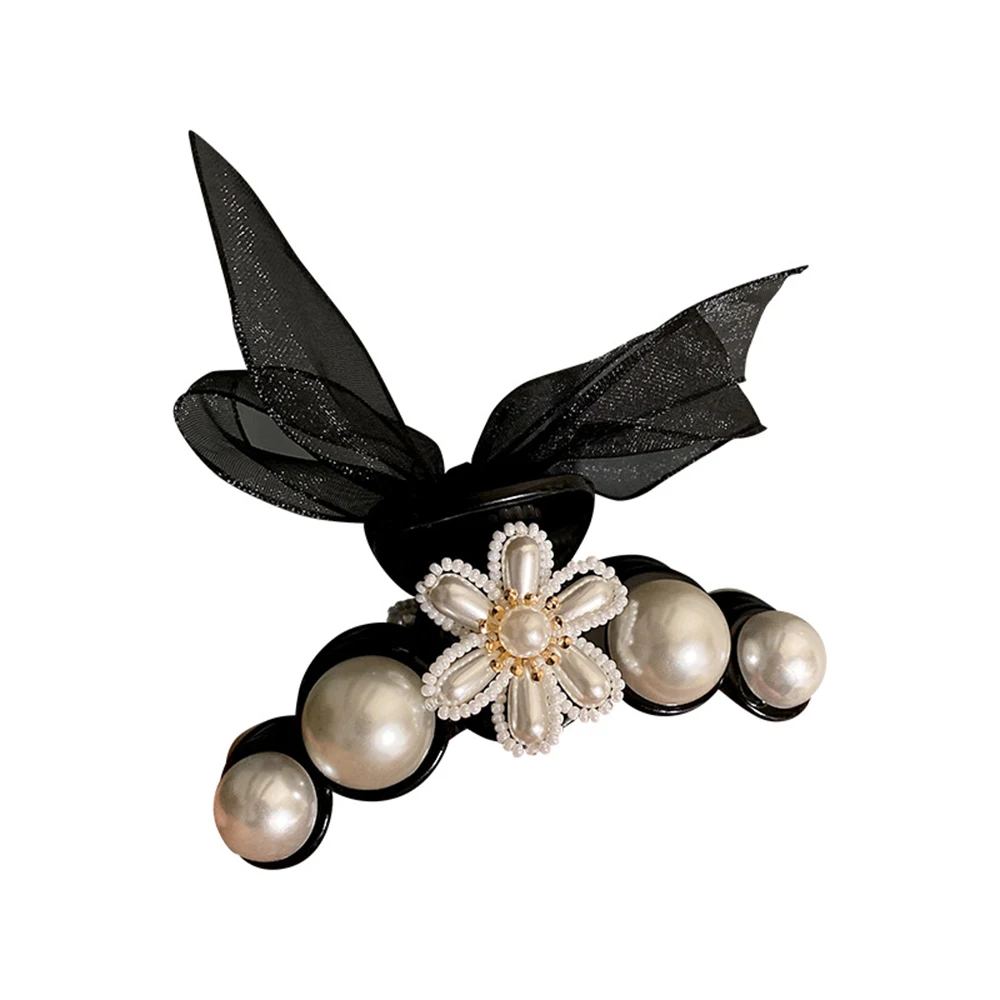 Fashion Large Pearl Flower Spinning Bow Knot Catching Hair Clip Shark Clip Trend Fashion Hair Accessories Female Trend