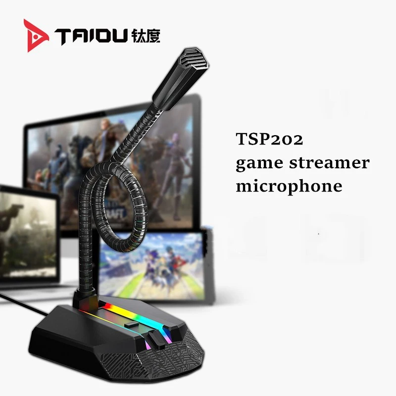 Игровой микрофон Taidu TSP202 с RGB-подсветильник кой, шумоподавлением, емкостным конденсатором, анкерным микрофоном для компьютера
Игровой микрофон Taidu TSP202 с RGB-подсветильник кой, шумоподавлением, емкостным конденсатором, анкерным микрофоном для компьютера