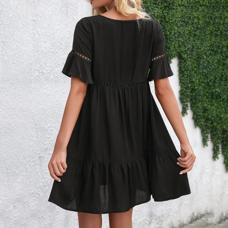 Summer Women's Clothing Dress O-neck Ruffled Lace Dress Vintage Women Short Sleeve Dress
Summer Women's Clothing Dress O-neck Ruffled Lace Dress Vintage Women Short Sleeve Dress