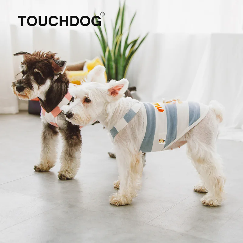 Touchdog летняя одежда для собак полосатый темно синий жилет хлопковый и кошек милая