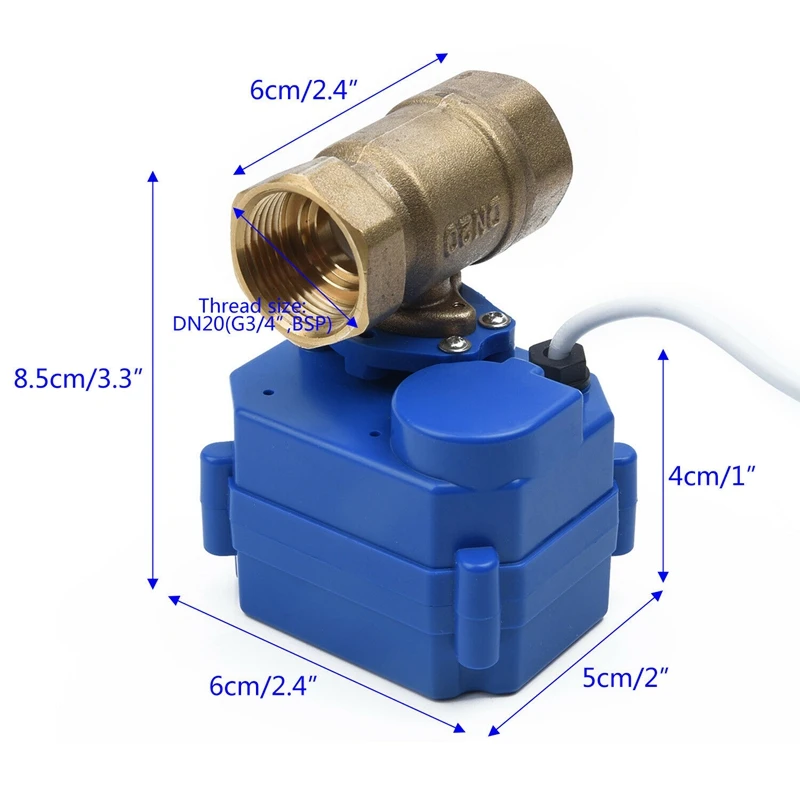 DN20 G3/4 Brass Electric Motorized Ball Valve 12V DC, 3 Wire Setup 2 Way
DN20 G3/4 Brass Electric Motorized Ball Valve 12V DC, 3 Wire Setup 2 Way