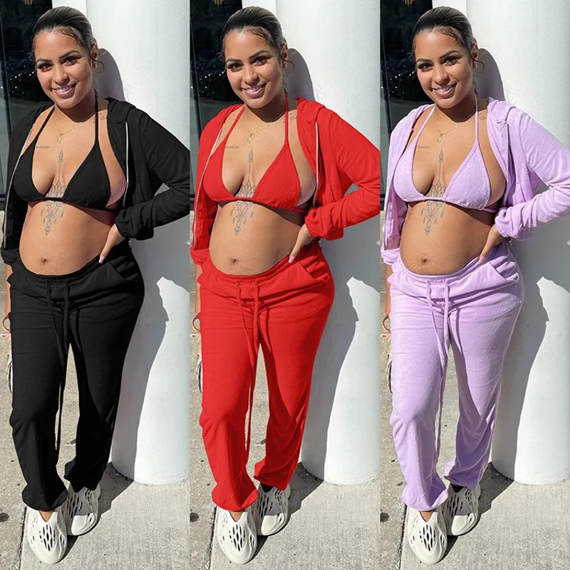Women Cardigan Coat Trousers Three-piece Set Jogging Tracksuit Nightclub Solid Color Crop Top Sexy Outfits Casual Streetwear
Women Cardigan Coat Trousers Three-piece Set Jogging Tracksuit Nightclub Solid Color Crop Top Sexy Outfits Casual Streetwear
