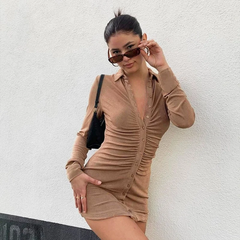 Diseyar Women's Long Sleeve Dress Autumn Single-Breasted Sexy Turn-Down Collar Mini Dresses Basic Casual Streetwear Dropshipping
Diseyar Women's Long Sleeve Dress Autumn Single-Breasted Sexy Turn-Down Collar Mini Dresses Basic Casual Streetwear Dropshipping