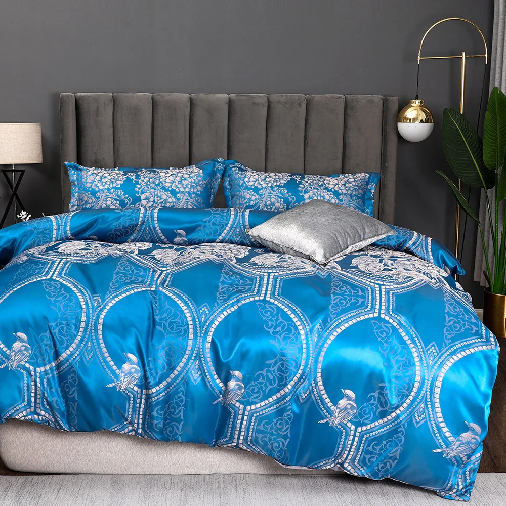 Satin Silky Blue Duvet Cover Set Queen Jacquard Floral Bedding Set Comforter Quilt Cover Bedclothes Adults Luxury Bed Linen Set
Satin Silky Blue Duvet Cover Set Queen Jacquard Floral Bedding Set Comforter Quilt Cover Bedclothes Adults Luxury Bed Linen Set
