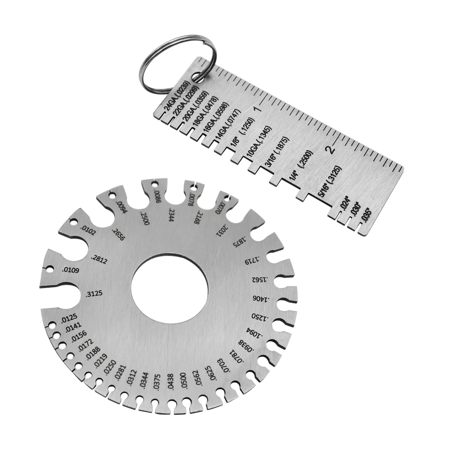 2pcs Round Dual Sided Tools Sheet Handheld Wire Thickness Gauge Inspection Stainless Steel Ruler Welding Tester With Key Ring
2pcs Round Dual Sided Tools Sheet Handheld Wire Thickness Gauge Inspection Stainless Steel Ruler Welding Tester With Key Ring