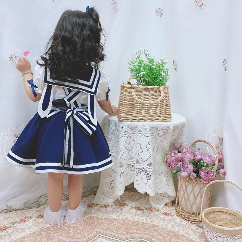 2PCS Summer Ball Gown Bow Short Sleeves Dress For Baby Girl Navy collar Braces dress with T-shirt School uniforms Dress 0-7Y
2PCS Summer Ball Gown Bow Short Sleeves Dress For Baby Girl Navy collar Braces dress with T-shirt School uniforms Dress 0-7Y
