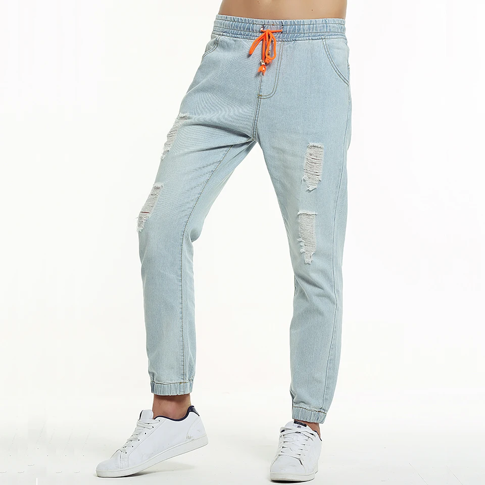 Cotton Men Jeans Quality Full Length Fashion Holes Solid Light Blue Elastic Waist Long Harem Casual Man Denim Pants
Cotton Men Jeans Quality Full Length Fashion Holes Solid Light Blue Elastic Waist Long Harem Casual Man Denim Pants