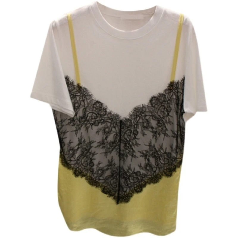 2021 New Summer Women's Wear Korean T-shirt Women's Short Sleeve Loose Design Lace Splicing Short Sleeve T-shirt T Shirt 
2021 New Summer Women's Wear Korean T-shirt Women's Short Sleeve Loose Design Lace Splicing Short Sleeve T-shirt T Shirt