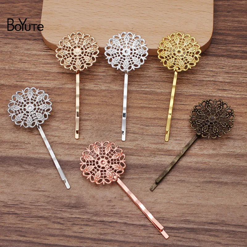 

BoYuTe Custom Made (200 Pieces/Lot) 25MM Filigree Peacock Feather Hairpin Diy Retro Hair Accessories Handmade Materials