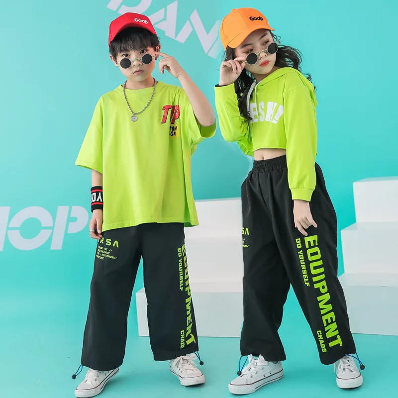 Детская Одежда для танцев Костюмы в стиле хип хоп девочек и мальчиков Футболка