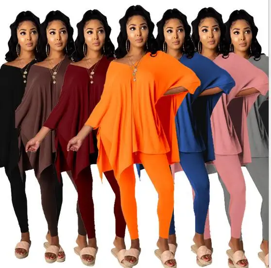 2020 new autumn / winter women's solid color slit V-neck bat sleeve two piece set
2020 new autumn / winter women's solid color slit V-neck bat sleeve two piece set