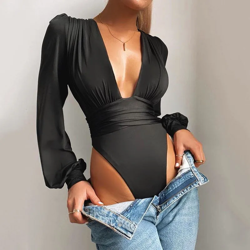 Black Deep V Neck Bodysuit Women Sexy Puff Sleeve Bodycon Jumpsuit Solid Elastic Casual Party Winter Outfit Bodysuits Body Top
Black Deep V Neck Bodysuit Women Sexy Puff Sleeve Bodycon Jumpsuit Solid Elastic Casual Party Winter Outfit Bodysuits Body Top