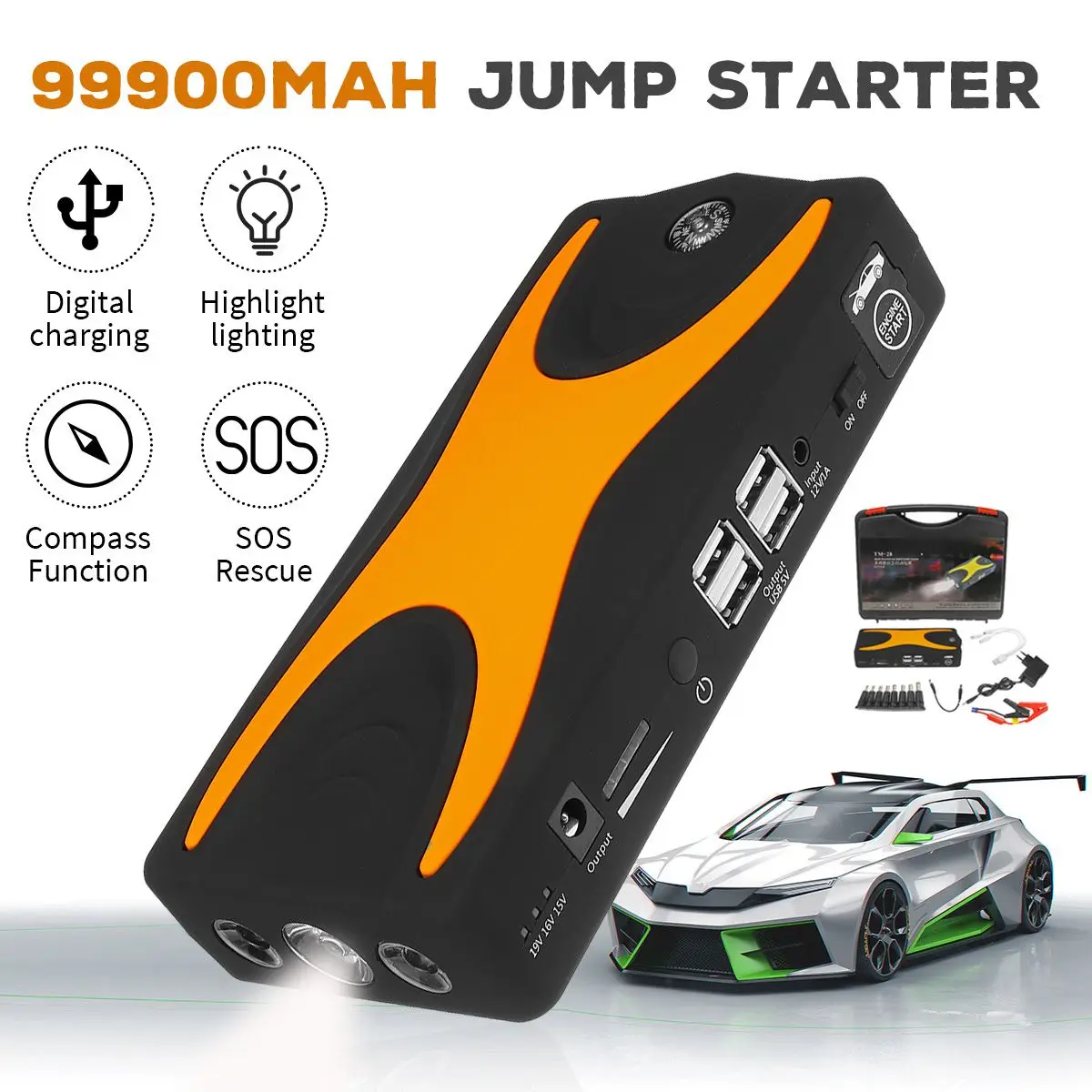 15V 900A 22000mAh Portable Car Jump Starter Emergency Battery Booster with LED FlashLight Safety Hammer Waterproof US Stock
15V 900A 22000mAh Portable Car Jump Starter Emergency Battery Booster with LED FlashLight Safety Hammer Waterproof US Stock