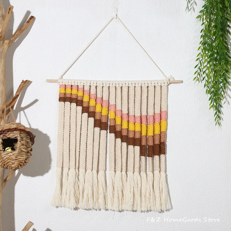 

Hand Woven Macrame Wall Hanging With Rainbow Tassels Tapestry Gorgeous Chic Bohemian For Home House Decor Living Room Decoration