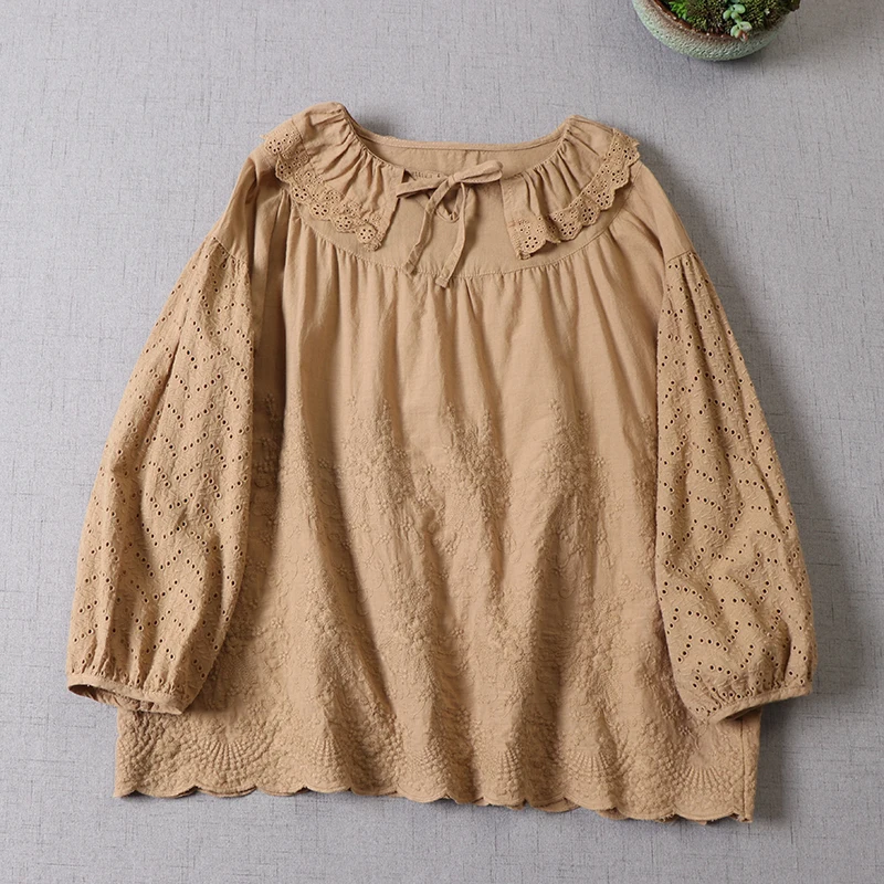 2021 New Spring Women Blouse Japan Style Mori Girl Fresh Cotton Shirt Solid Color Embroidery Long Sleeve Women Tops
2021 New Spring Women Blouse Japan Style Mori Girl Fresh Cotton Shirt Solid Color Embroidery Long Sleeve Women Tops