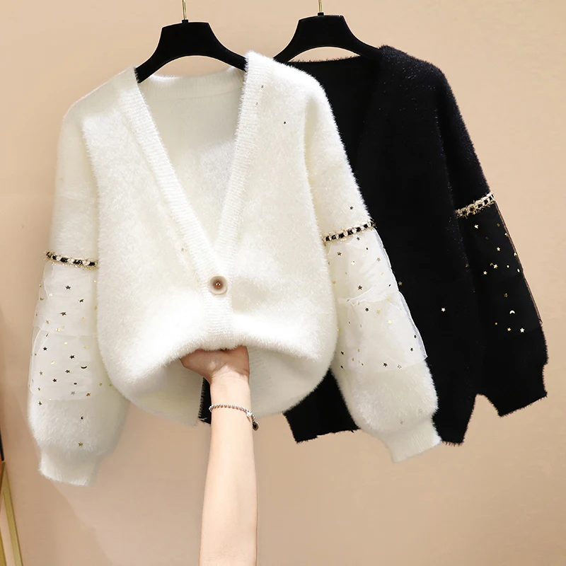 Women Sweaters Winter Sequin Knitted Cardigans Loose Yaen Patchwork Sweater Black Streetwear Korean Ropa Mujer
Women Sweaters Winter Sequin Knitted Cardigans Loose Yaen Patchwork Sweater Black Streetwear Korean Ropa Mujer